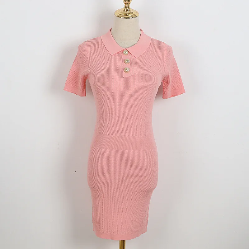 

New lapel knitted dress early summer new women's skirt