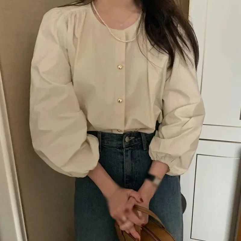 Весенне-летняя полосатая женская блузка с круглым вырезом рубашка длинными