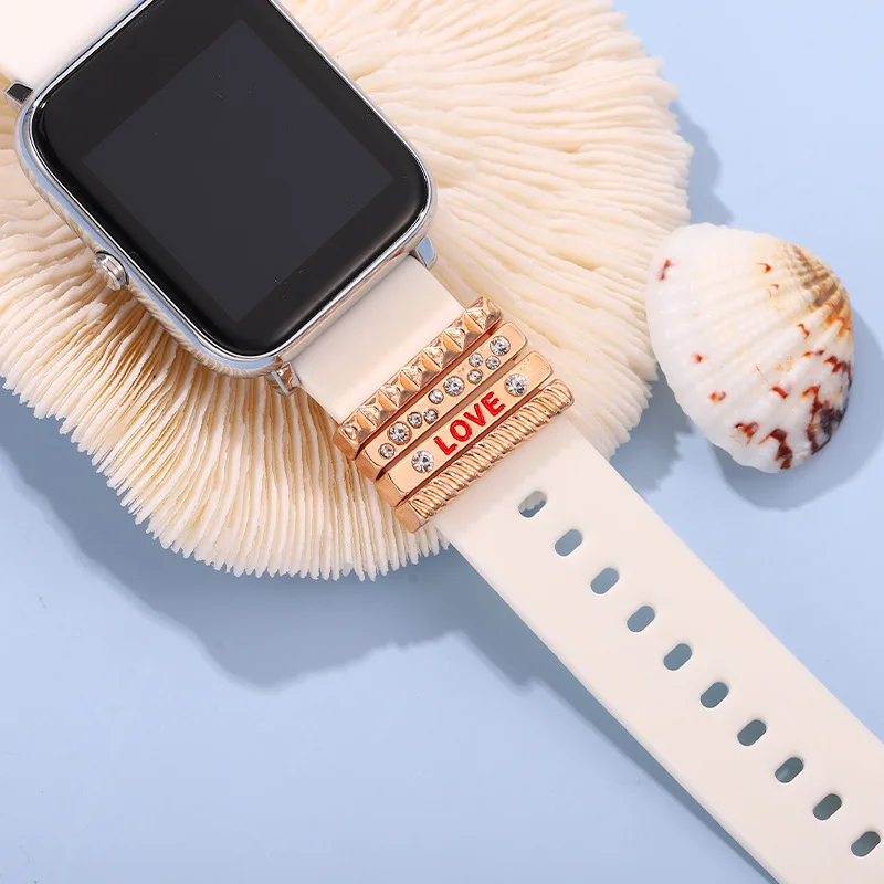 

Dalicate Love Charms Loop for Watch Band Decorative Accessories 4Pcs/Set AAA Zircon Gold Color Watchband Loop Jewelry Gifts