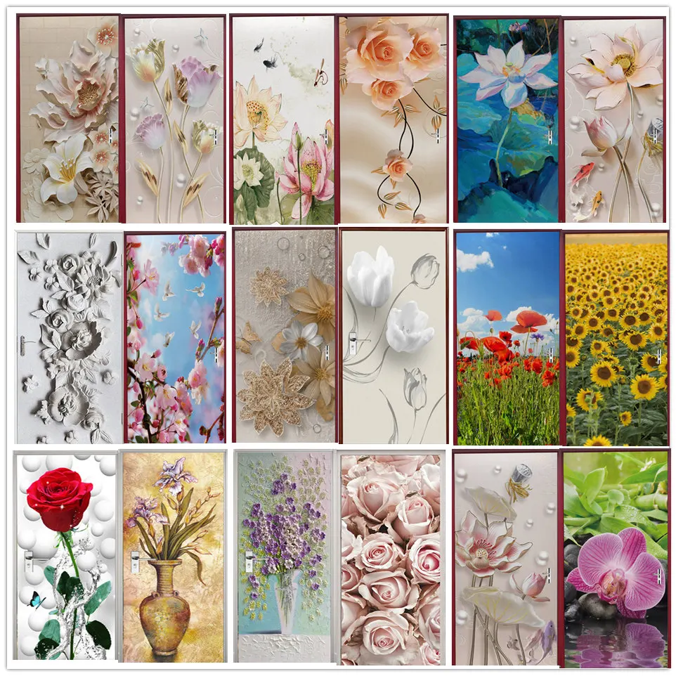 

Beautiful Flower Stickers For Door 3D Self Adhesive Waterproof Poster For Girls Bedroom,Home Decor Mural Wall Decal Deurstickers