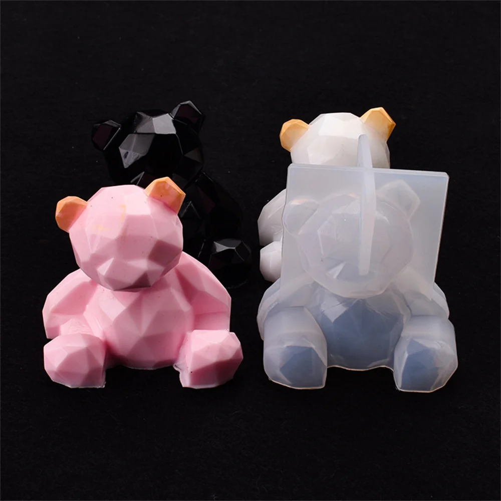 

3D Geometric Bear Silicone Mold DIY Aroma Candle Plaster Gypsum Handmade Soap Epoxy Resin Casting Mould Clay Crafts Home Decor