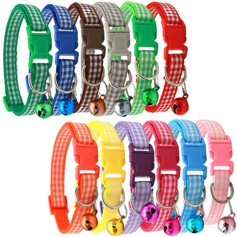 

Ошейник для кошек с колокольчиком, маленький Плетеный ошейник в квадратную клетку, Повседневный, для собак, ширина 1 см, Выдвижная Длина 19-32 с...