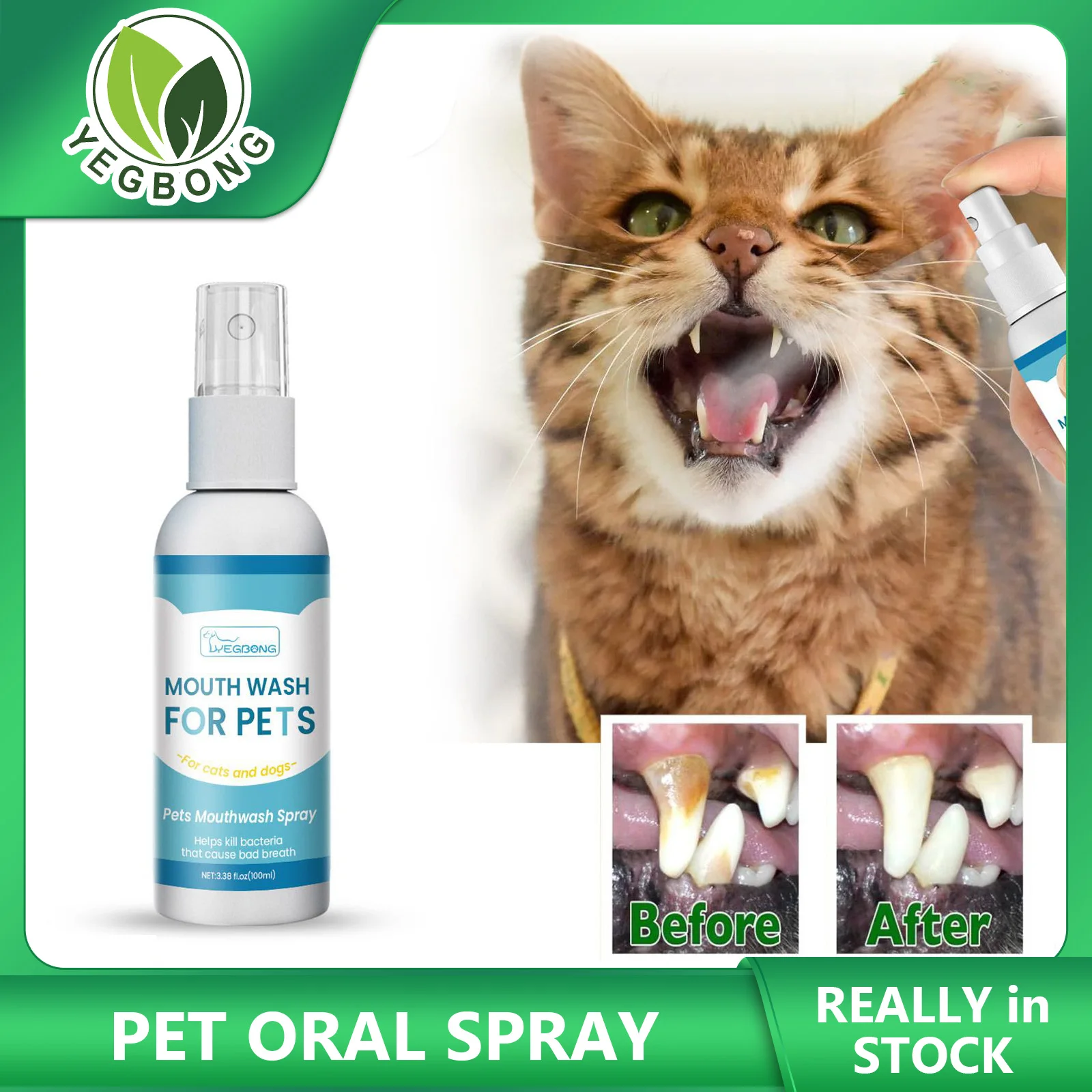 

Yegbong 100Ml Pet Freshener Oral Care Deodorant Teeth Spray Remove Bad Breath Dogs Cats Supplies Spray For External Use