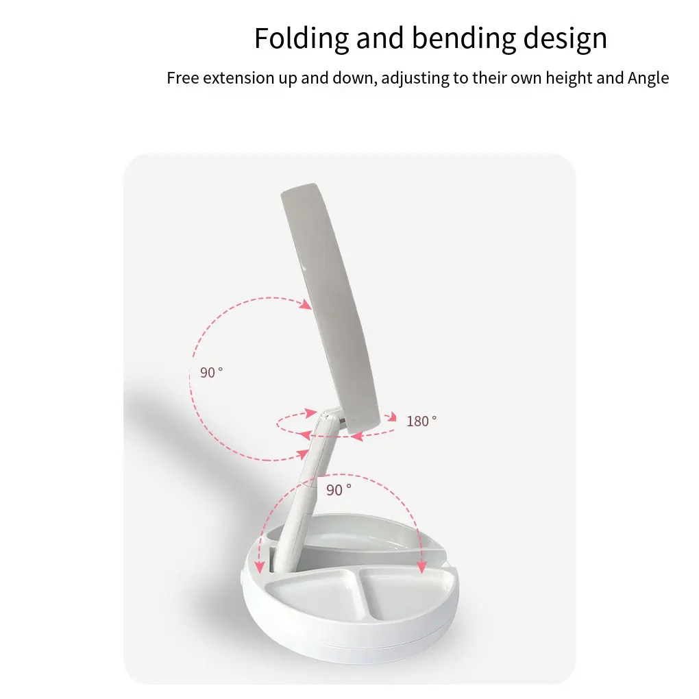 

Foldable Led Magnifying Mirror Double Side Makeup Mirror with Light Desktop Portable Table Mirrors with Storage Box