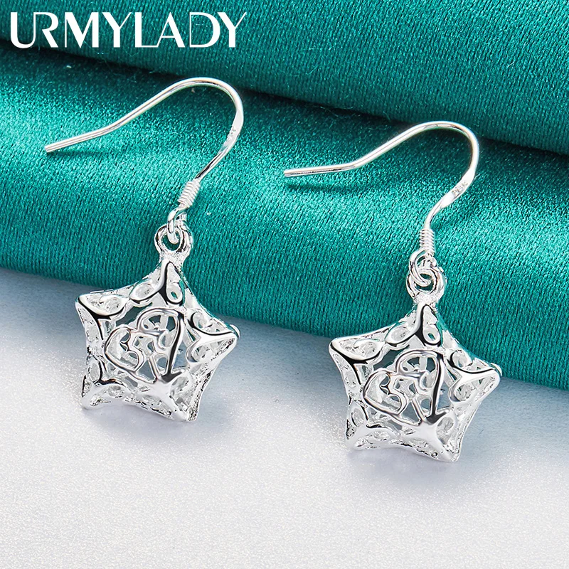 

URMYLADY 925 Sterling Silver Hollow Star Earrings Eardrop For Women Charm Wedding Engagement Fashion Party Jewelry