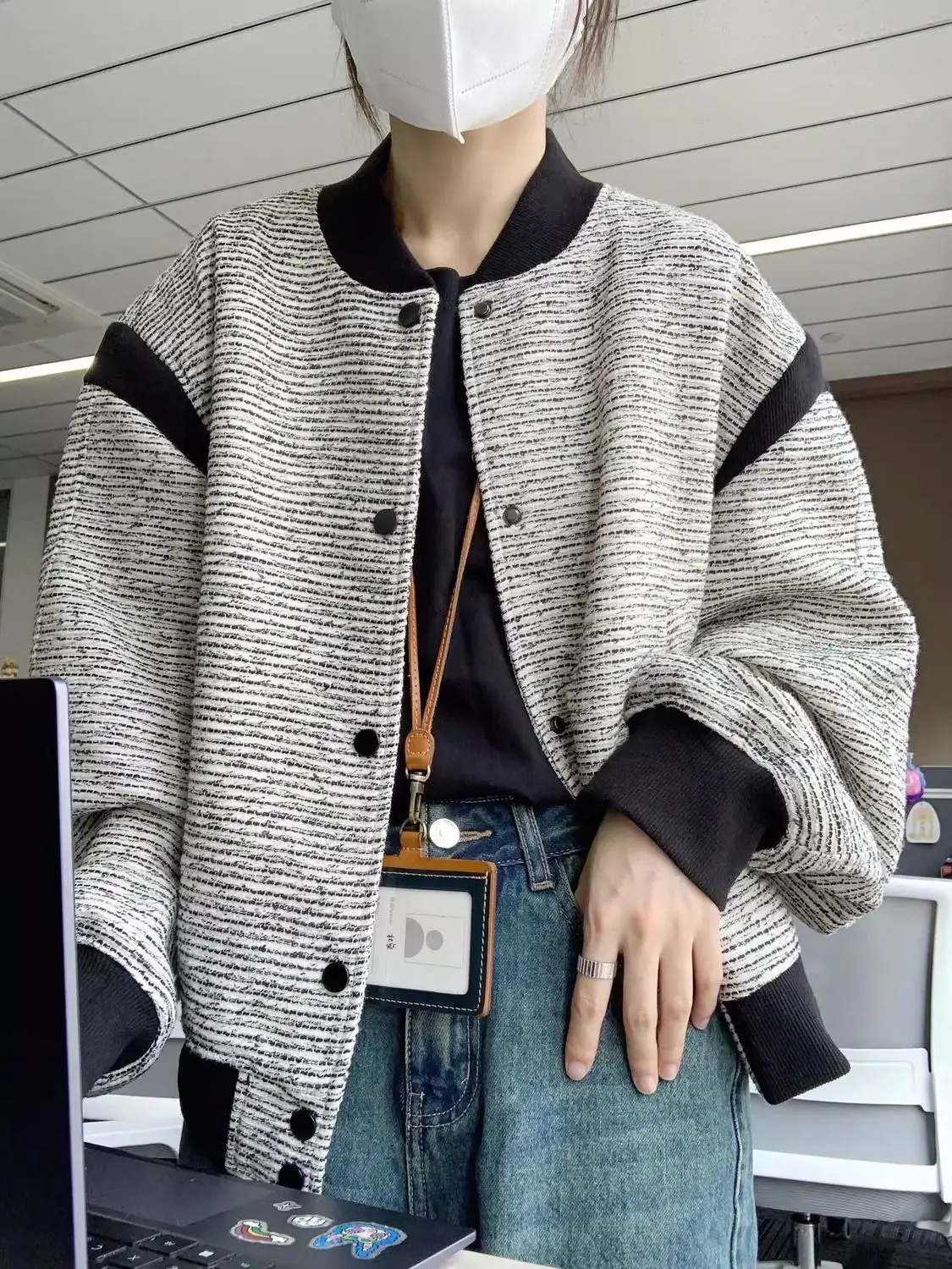 

Gray Commute French Vintage Loose Baseball Jacket Spring Autumn Fashion Patchwork Aesthetic Women Clothing Casual