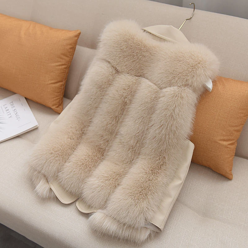 Faux Fur Vest 2021 Autumn and Winter Fashion Thickening Imitation Fox Fur Vest Women's Warm Casual Stitching Women's Vest Vest
