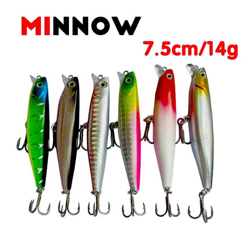 Minnow 7.5cm 14g Of Black Fish  6 Colors Perch Fake Lures