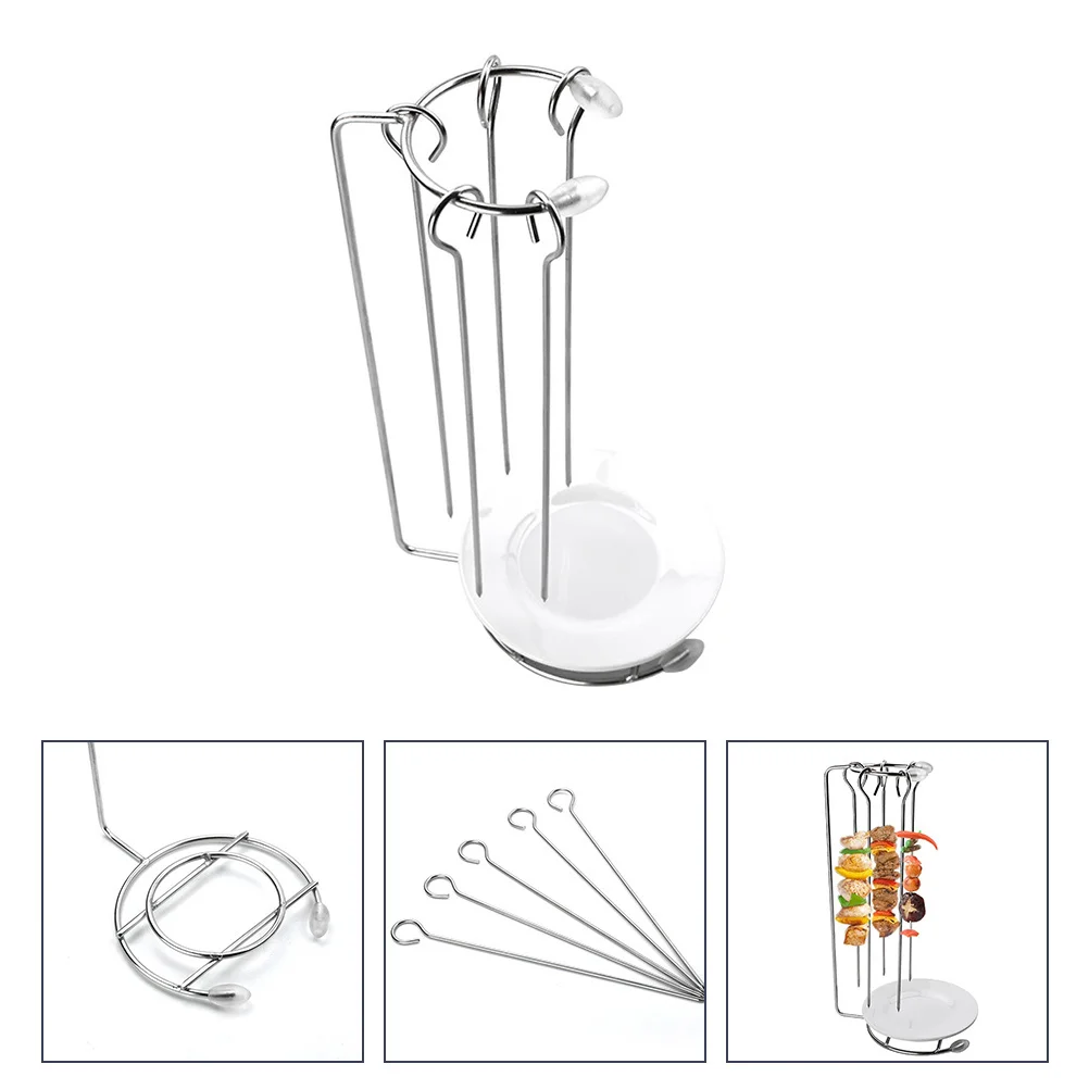 

2 Sets Food Grill Kebab Hanger Hanging Rack Skewers Plastic BBQ Stainless Steel