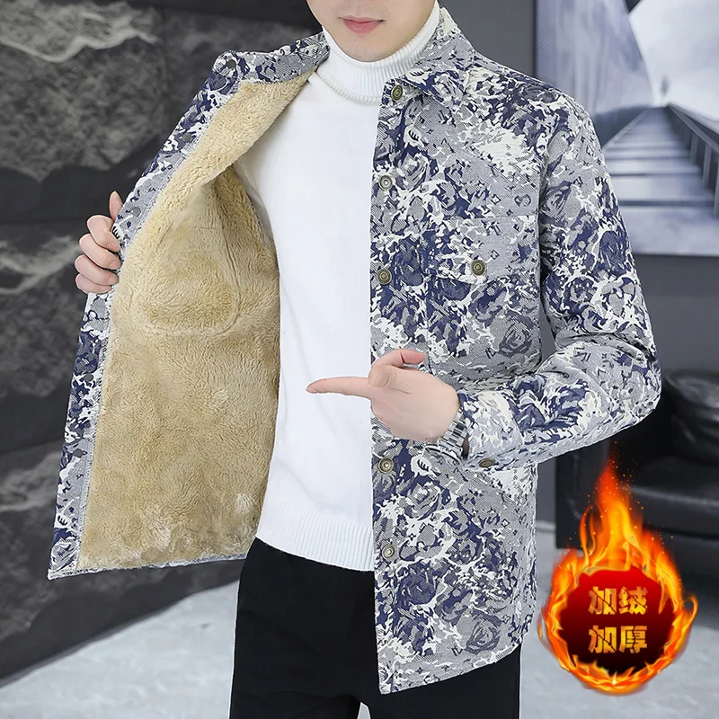 Осенне-зимнее Модное Новое мужское повседневное шерстяное пальто с принтом