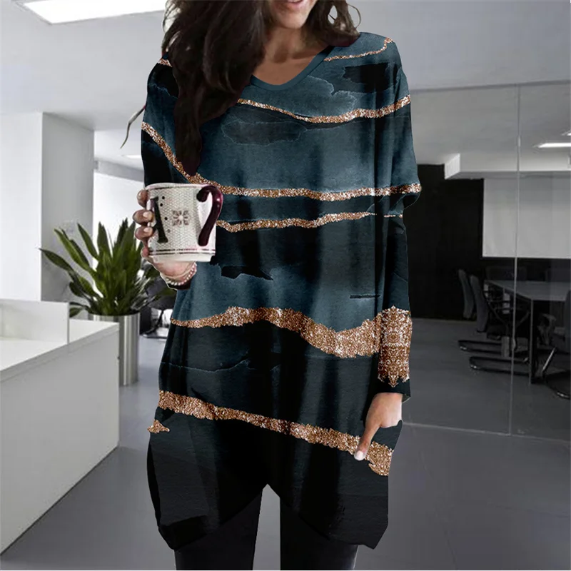 

Весенне-осенняя женская футболка с длинным рукавом, блузка, спортивный костюм, повседневная одежда, Удобный Простой стиль с принтом