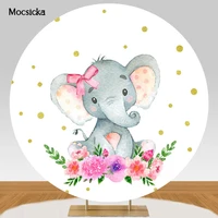 mocsicka white round backdrop covers little elephant gold polka dots newborn baby shower baptism circle background elastic vinyl