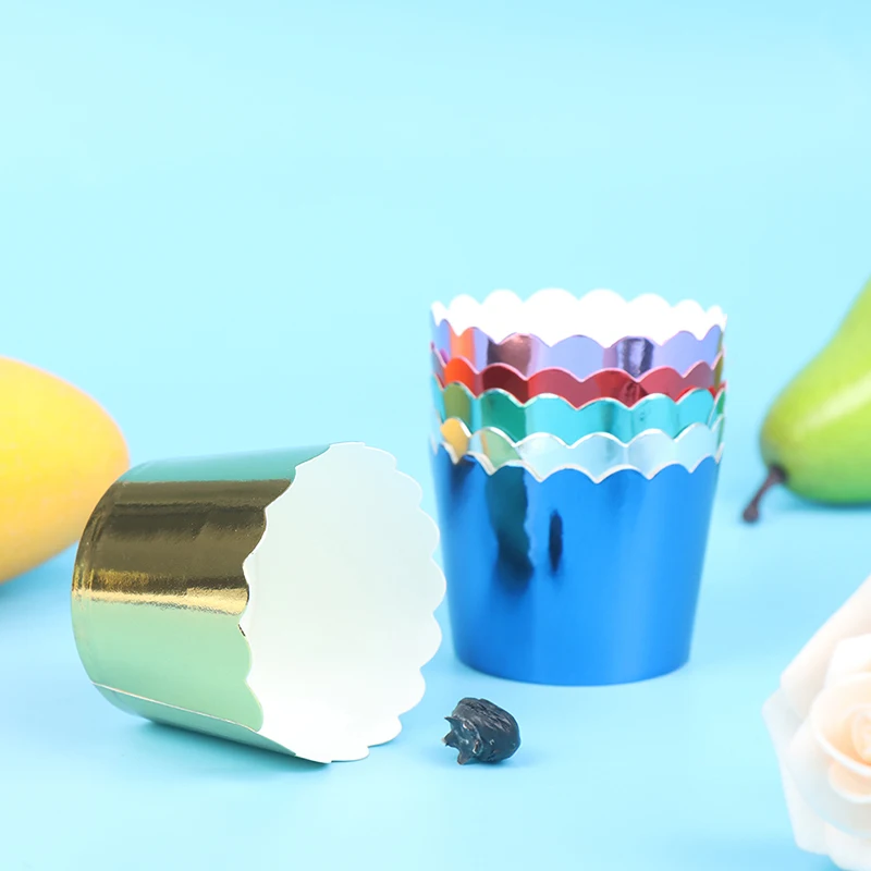 

Блестящие большие бумажные держатели для кексов из фольги, 10 шт., свадебные украшения, оберточные обертки, коробка для кексов, бумажные держ...