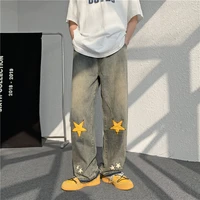 high street jeans men fashion hip hop streetwear straight pants vintage star embroidery denim trousers male bottoms y2k clothes