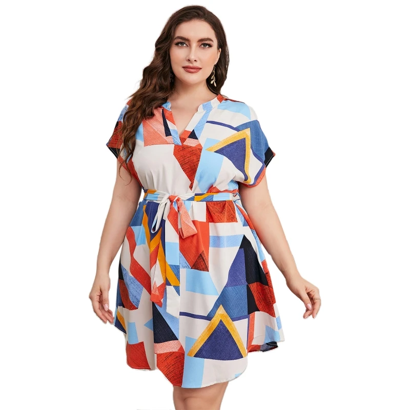 

Womens Casual Plus Size Summer Boho Swing Wrap Dress Floral Print V Neck