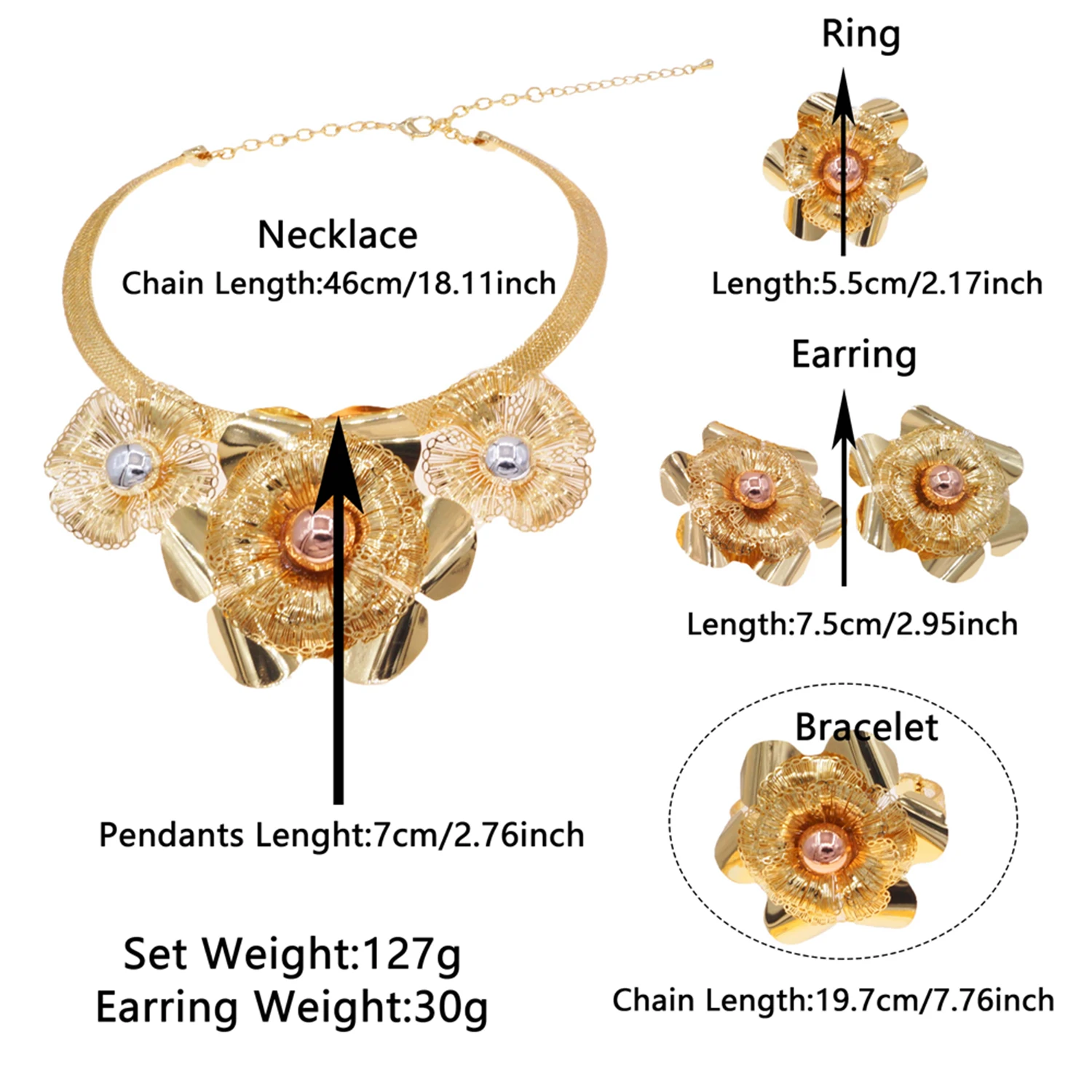 4 шт. ювелирные изделия Yulaili с изображением цветка из Дубая 18 к позолоченные
