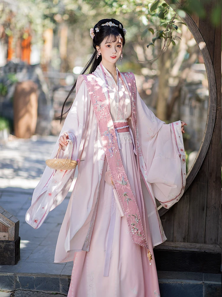 Ancient Song System Hanfu Kimono Coat Chinese Traditional Embroidery Folk Dance Clothes Swordsman Cosplay Princess Costume