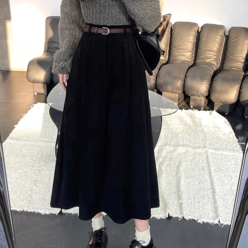 Женская винтажная Вельветовая юбка миди с поясом C.New S трапециевидная