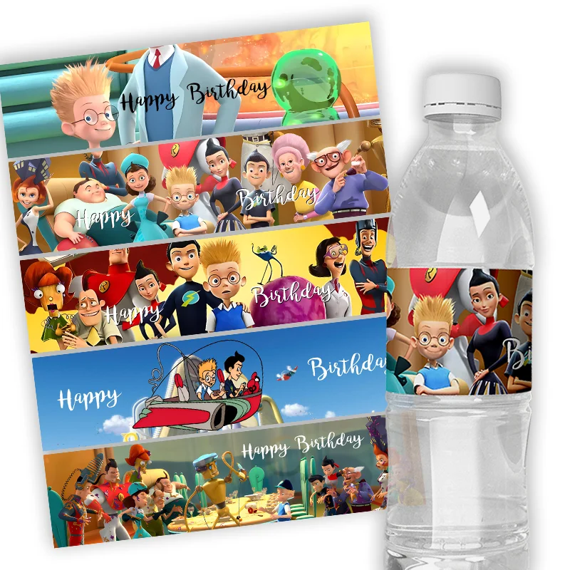 

24pcs Meet The Robinsons Theme Party Decor Baby Shower Custom Water Bottle Stickers Labels Kids Birthday Party Decorations Gifts