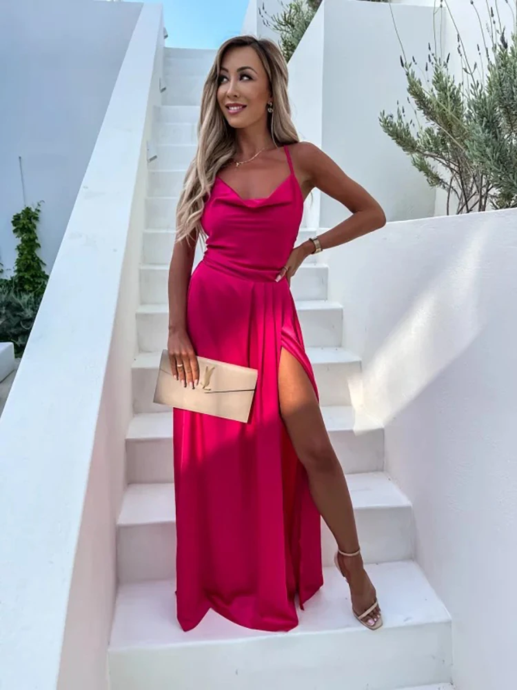 

Sexy Off Shoulder Red Evening Dresses Women's Summer Pure Color Slip Soild Dress 2022 For Women Elegant Party Prom Clothes