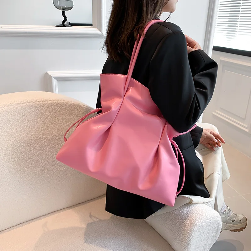 

Soft Pu Leather Shoulder Bag for Women 2023 Trend Designer Bucket Bag Simple Solid Color High Capacity Tote Bags NEW Handbags