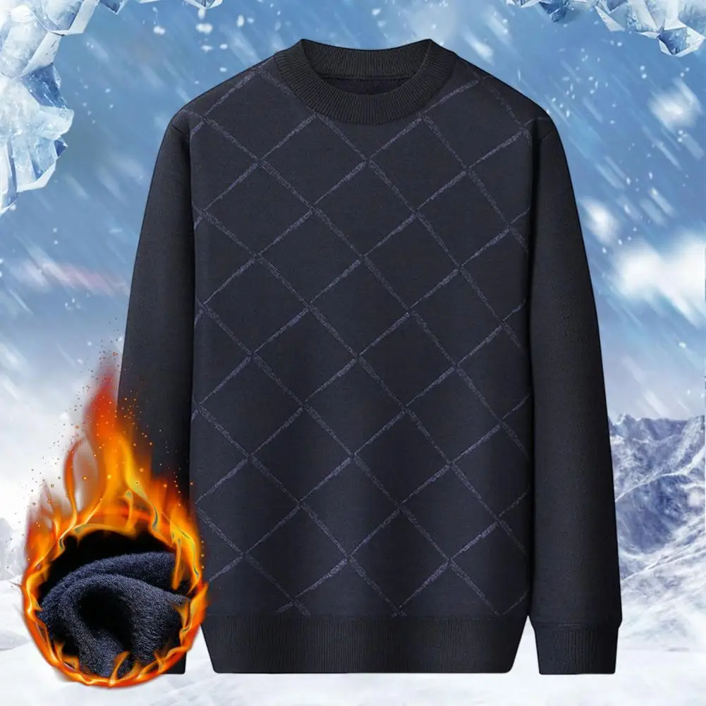 

Fashion Men Sweater Ribbed Cuffs Coldproof Skin-touch Male Slim Thickened Warm Pullover Sweater