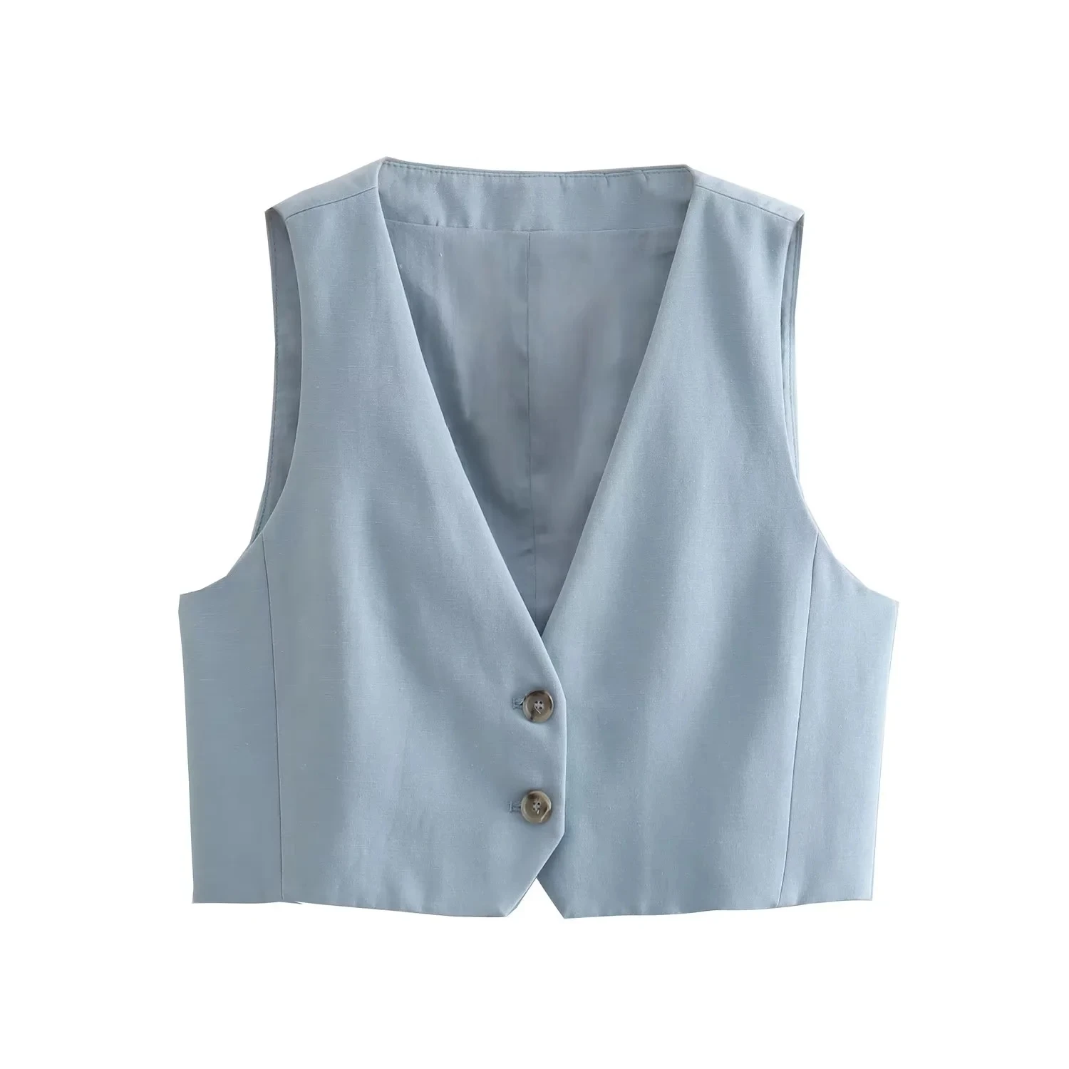 

Women's Suit Summer Waistcoat Blue Crop Top Vest Set Of Two Fashion Pieces For Women Sleeveless Jacket High Waist Long Pants