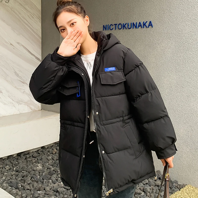 Korean Fashion Female Clothing Hooded Coat Coats Woman Winter 2022 New Feather Down Cotton Parka Casual Warm Thick Jacket
