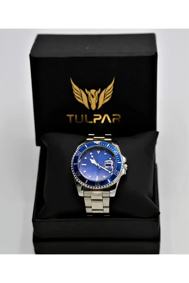 

Men's silver color custom box Metal cord wrist watch