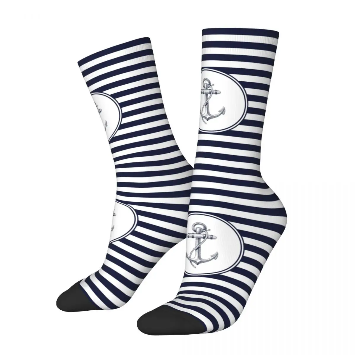 

New Male Men Socks Novelty Anchor And Navy Blue Stripes Sock Sport Women's Socks Spring Summer Autumn Winter
