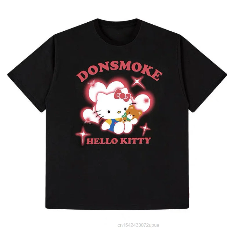 Футболка Sanrio Y2k с принтом Hello Kitty для всей семьи модный топ коротким рукавом пары