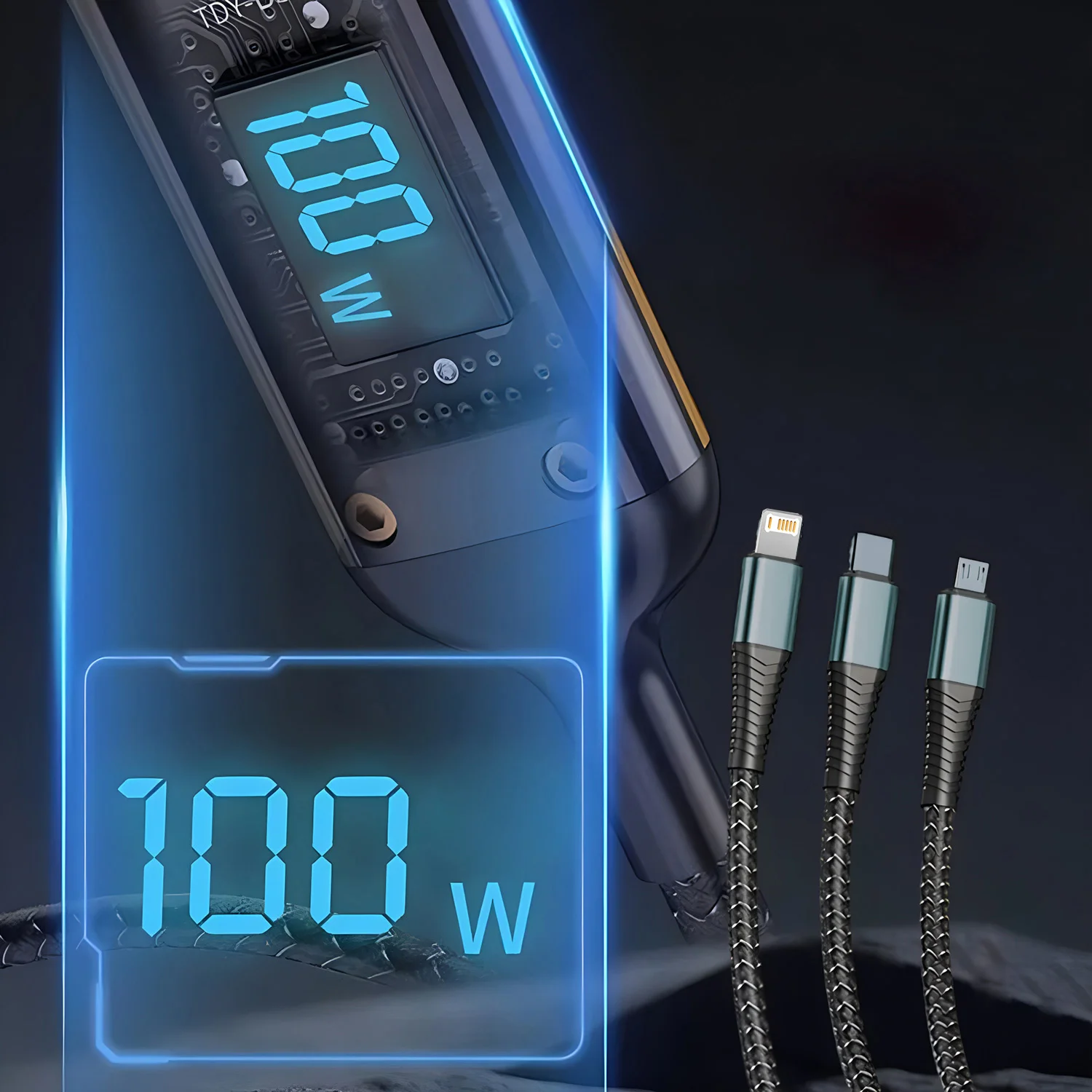 Кабель зарядный 3-в-1 с USB на Type-C 5 А 100 Вт