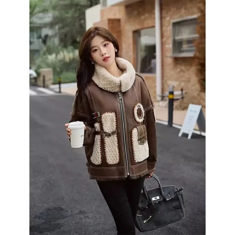 Женское зимнее пальто из овечьей шерсти с отложным воротником