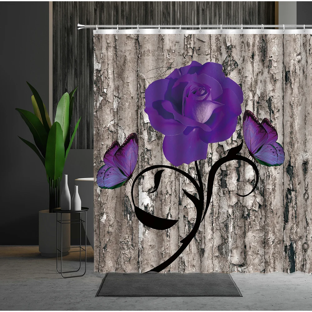 

Bath Curtain Flowers Bamboo Waterfall Multiple vSize Bathtub Polyester Fabric Decoration With Hooks
