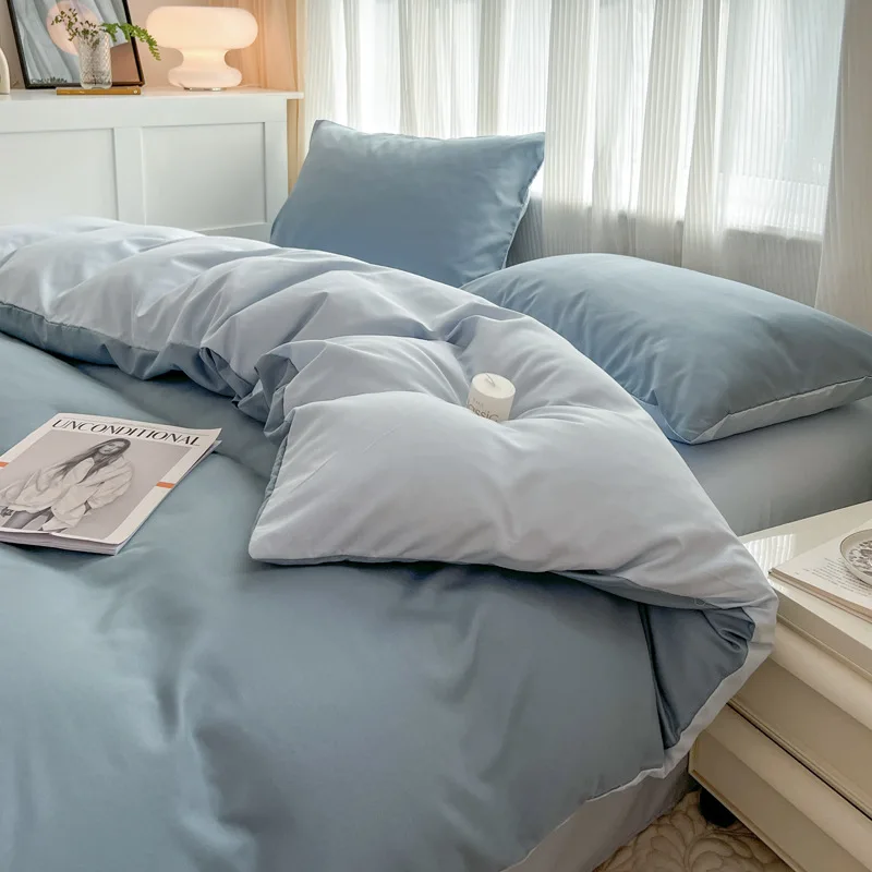 

Новый однотонный Комплект постельного белья из четырех предметов для детей и взрослых двойная кровать большая Пододеяльник Простыня наволочка