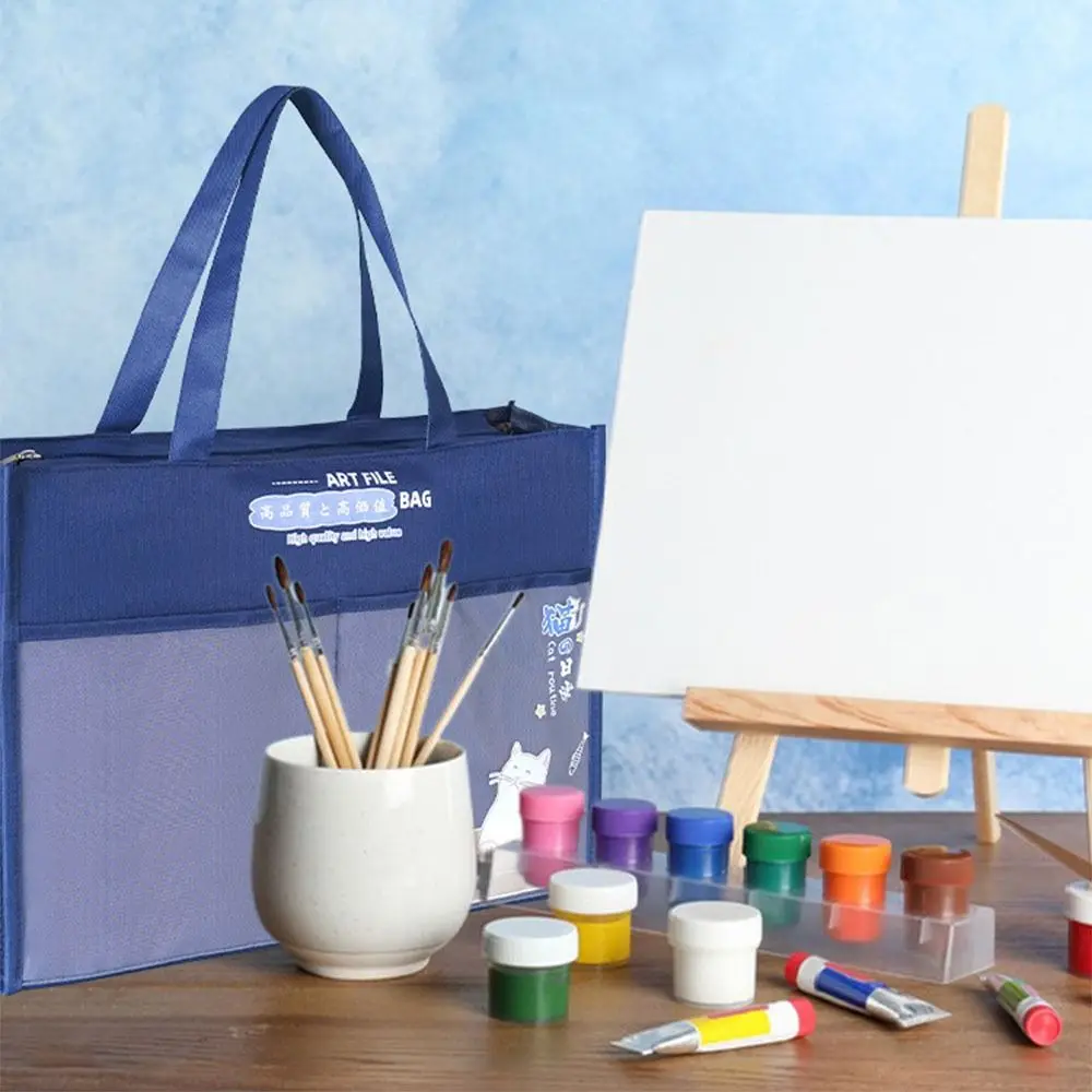 Durable A3 Zipper Pouch Bag Large-capacity Creative Document Book with Handle Waterproof Multi-layer File Organizer School