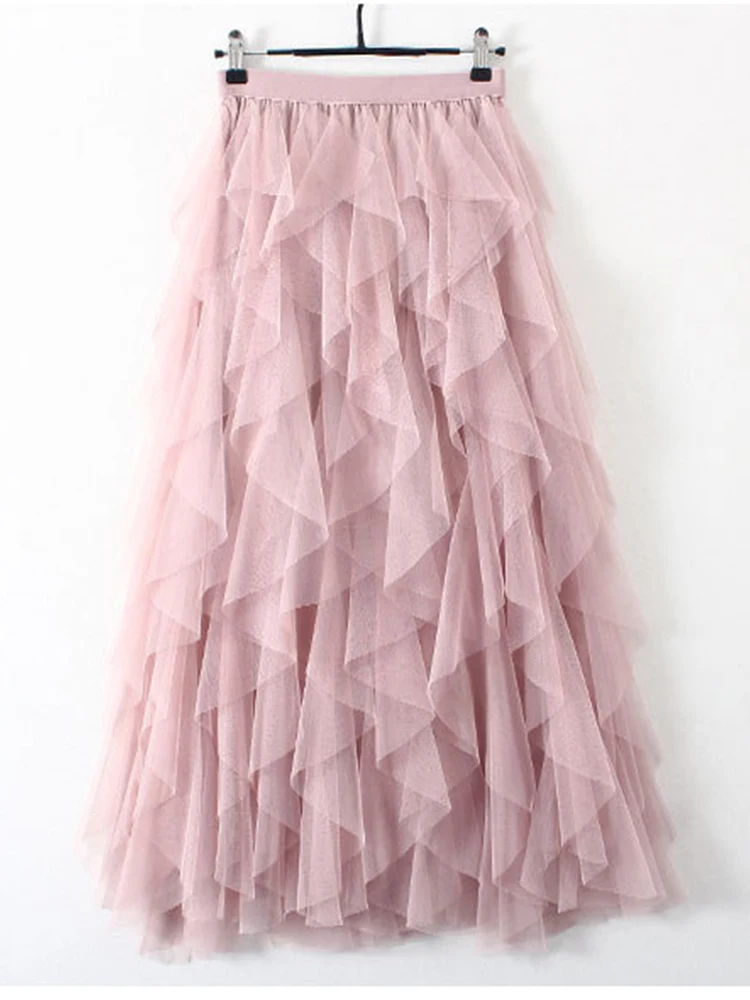 

Tutu Tulle Long Maxi Skirt Women Fashion 2023 New Korean Cute Pink High Waist Pleated Skirt Mesh Female Lady Aesthetic Faldas