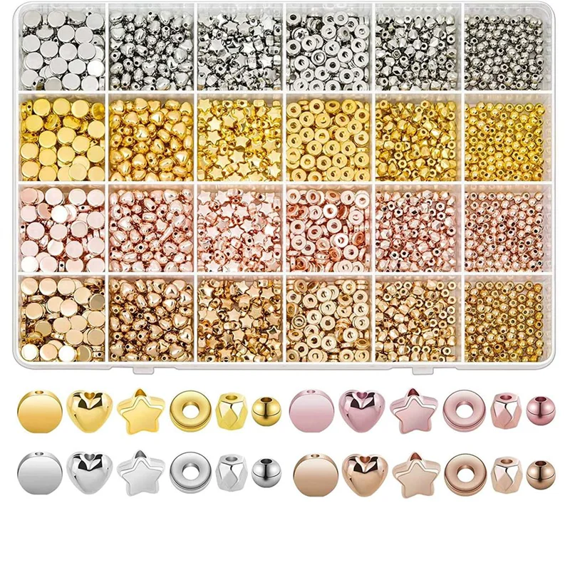 

2160 Pieces Spacer Beads Set, Assorted Bracelet Beads Round Beads Gold Beads for Bracelet Jewelry Making