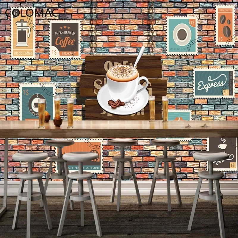 

Colomac Custom Photo Wallpaper Coffee Stamp 3D Fashion Brick Wall Painting Cafe Decoration Background Dropshipping