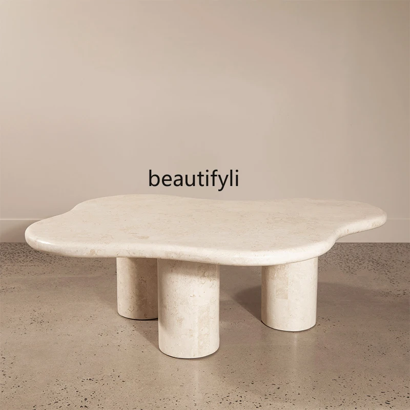 Журнальный столик ваби песочный травертин дизайнерский небольшая квартира