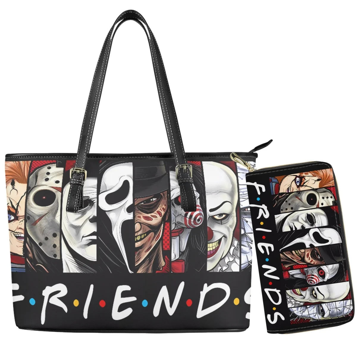 

Tote Bag Horror Killer Movies Print Zip Women Purse Designer Luxury Bag Designer Wallet & Handbag 2Pcs/Set Carteras Para Mujeres