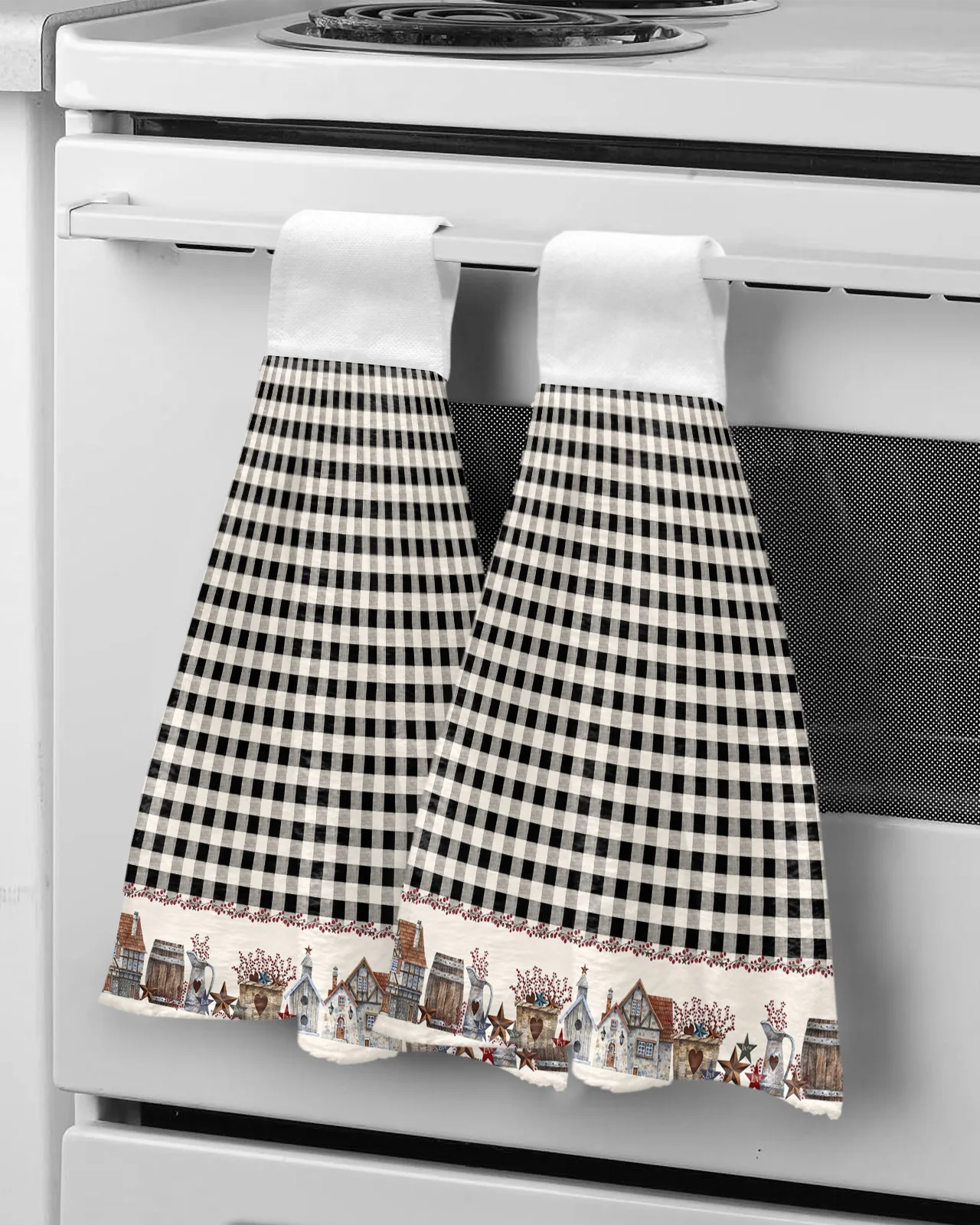 

Country Star Berry Retro Black Plaid Hand Towel Microfiber Hanging Wipes Cloth Cleaning Towel Bathroom Kitchen Tools Accessories