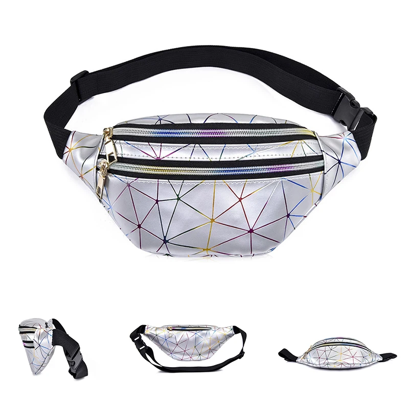 Fashion Geometric Sports Running Waterproof Waist Bag Sling Crossbody Custom Holographic Fanny Pack Waist Belt Pack Travel