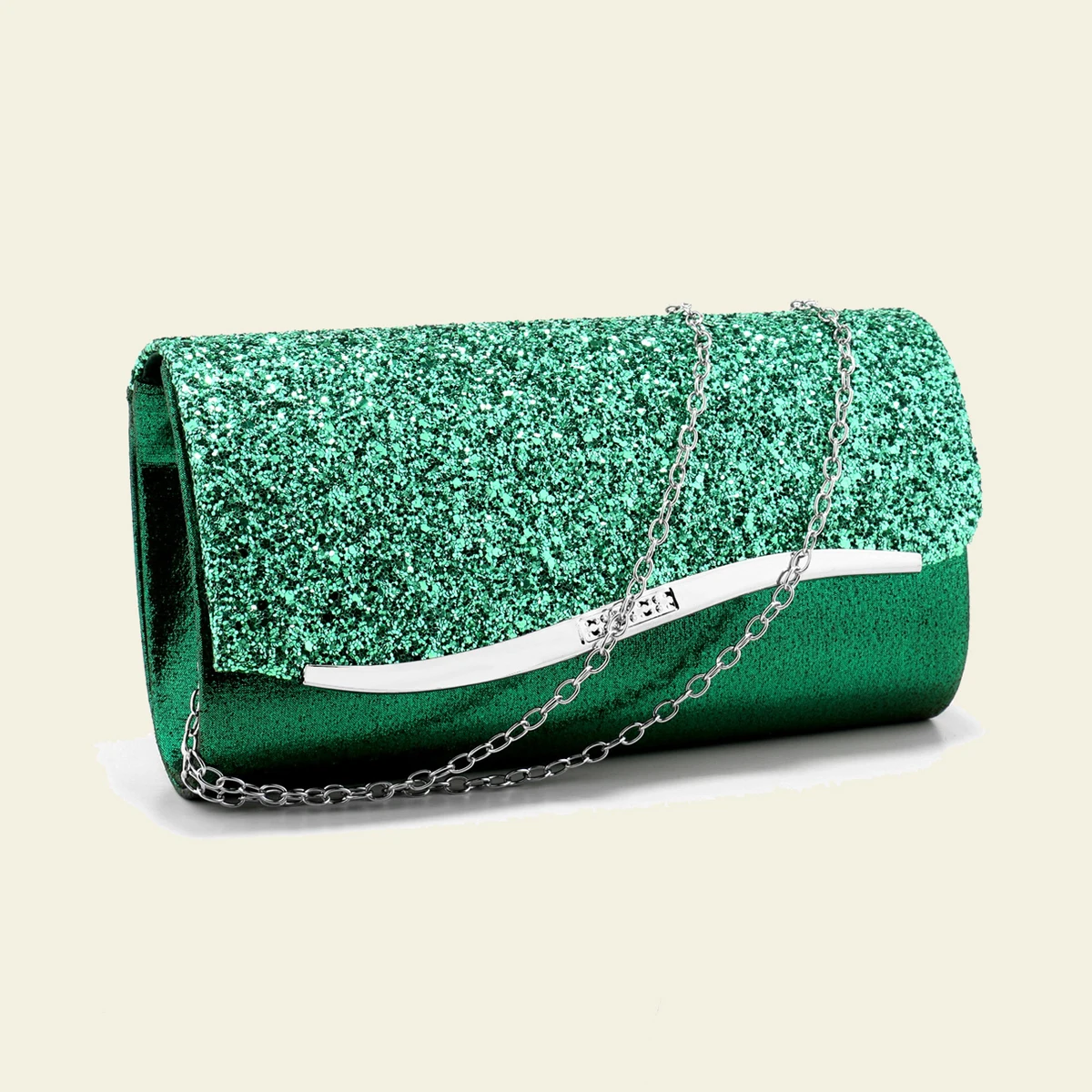 Elegancka metaliczna torebka wieczorowa dla kobiet z cekinowymi łańcuszkami i jednolitym wzorem Modna poliestrowa kopertówka ...