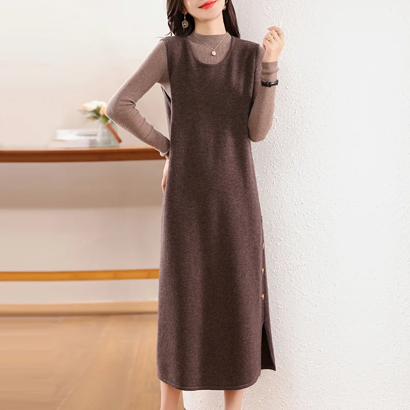 2024 зимние жилеты без рукавов с круглым вырезом Длинные шерстяные свободные