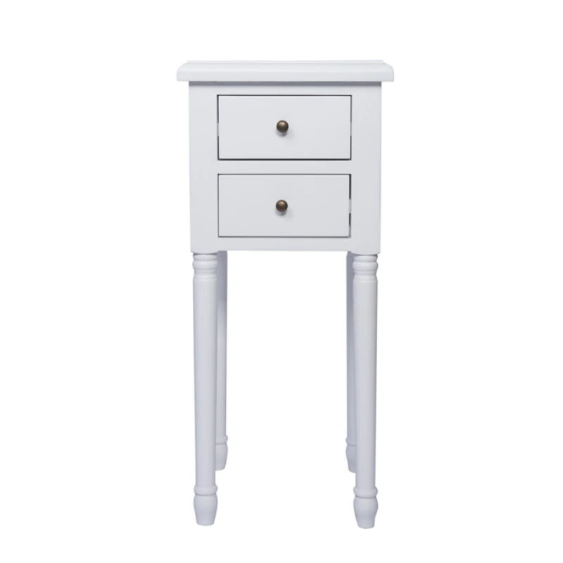 

solid timber gorgeous satin white finish with brass handles small 2 drawer beside table