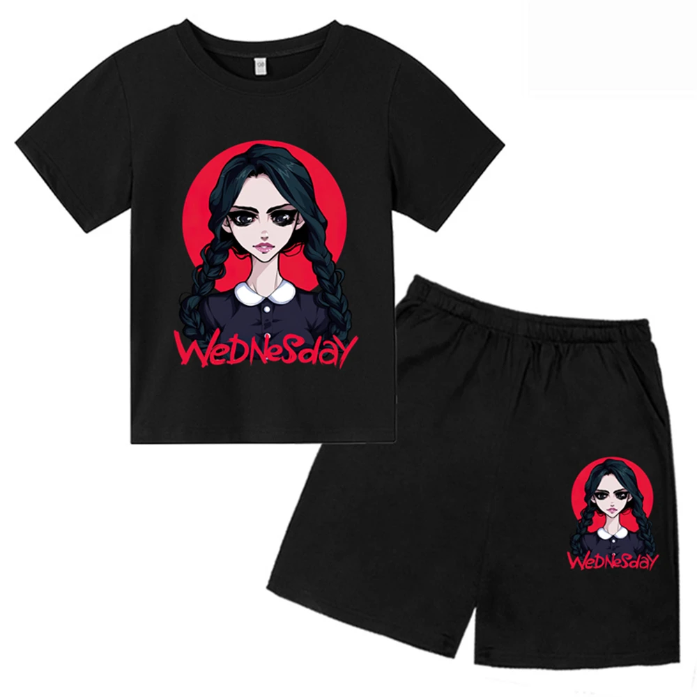 

Wednesday Addams Children T-Shirt Print Cartoons Clothes Kid Girl Boy Fashion Harajuku Tshirt Set Little Baby Funny Casual Top