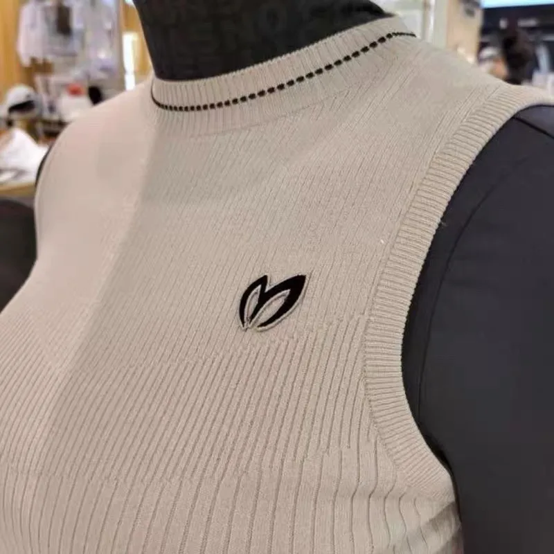 Golf wear women's summer sleeveless ice silk icy vest slim stretch hollow knitted vest