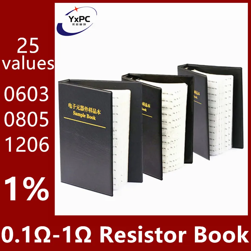 

25 Values X50pcs Chip Resistor Assortment Kit 0.1Ω-1Ω 0603 0805 1206 1% SMD Resistors 0.1R~1R Book SMT Sample Book free shippi