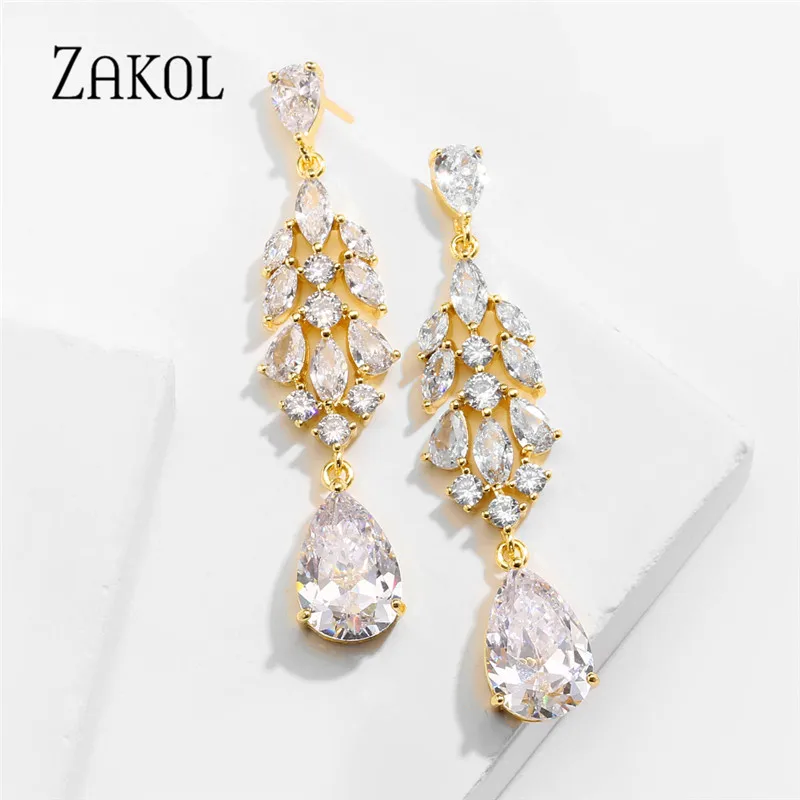 

ZAKOL Luxury High Quality AAA Water Drop Cubic Zirconia Dangle Earrings for Women Wedding Party Jewelry Christmas Gifts FSEP5114